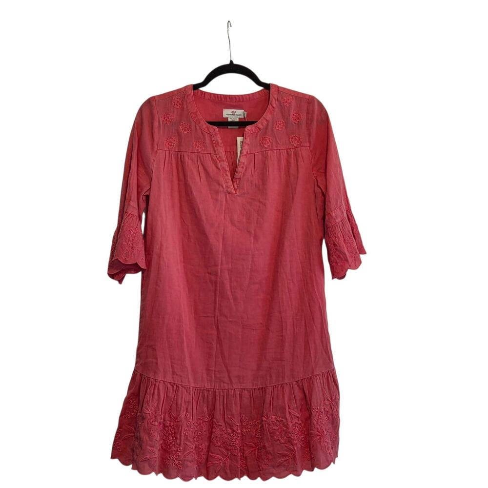 Vineyard Vines Garment Dyed Flutter Sleeve Dress NWT sz 6 Linen Blend Coral Mini